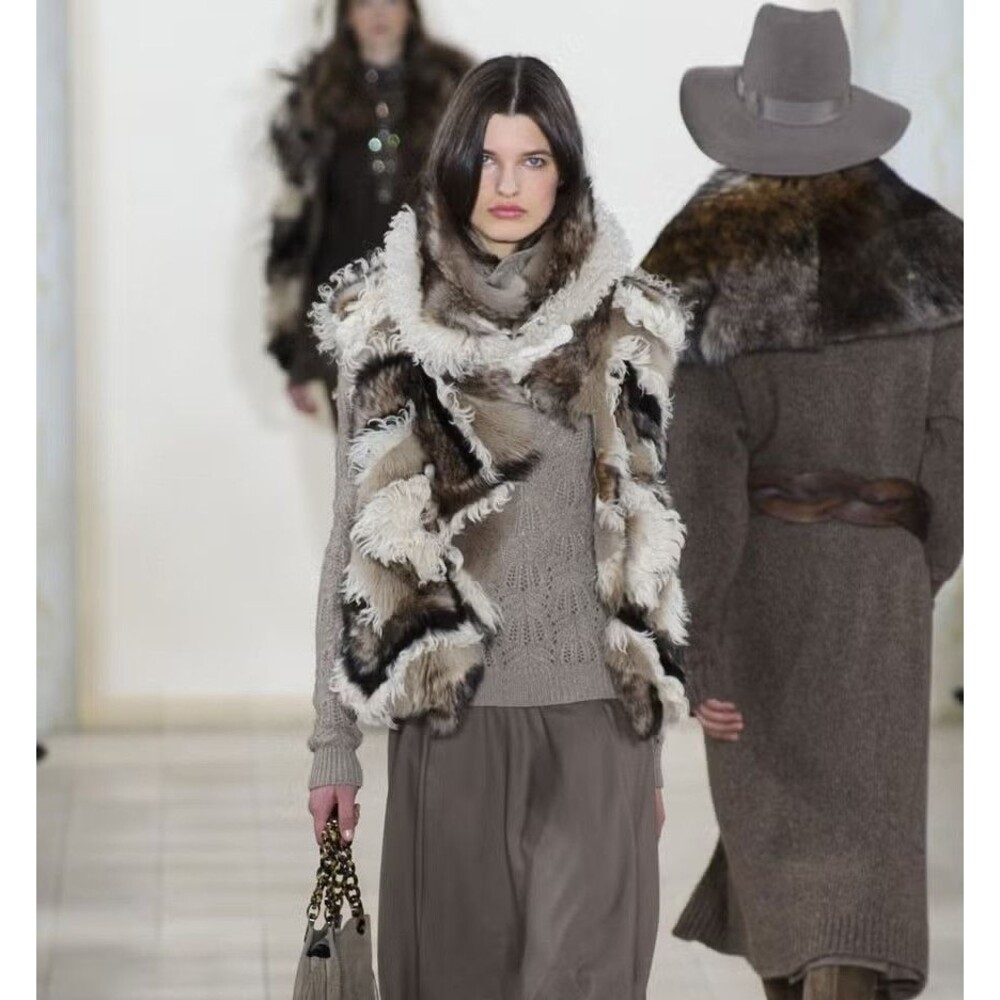 Ralph Lauren Collection Brown, Beige, White shearling Vest / Jacket, S, NWT